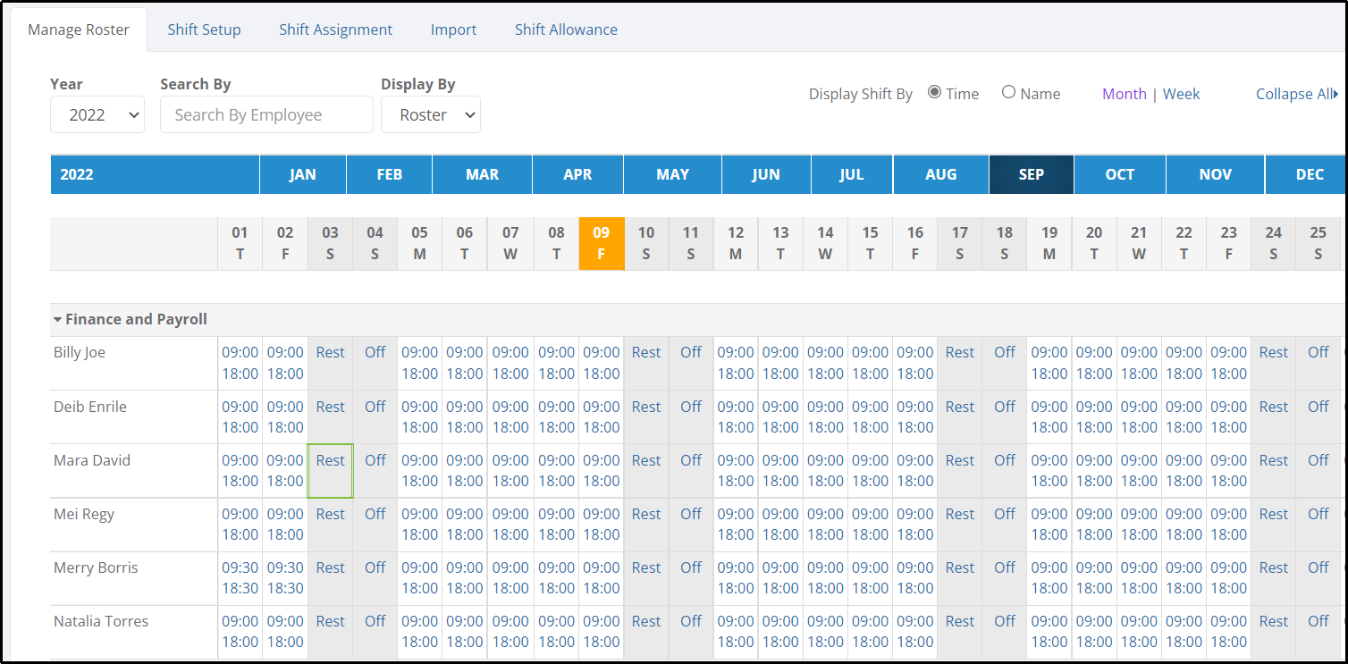Manage Roster overview screen