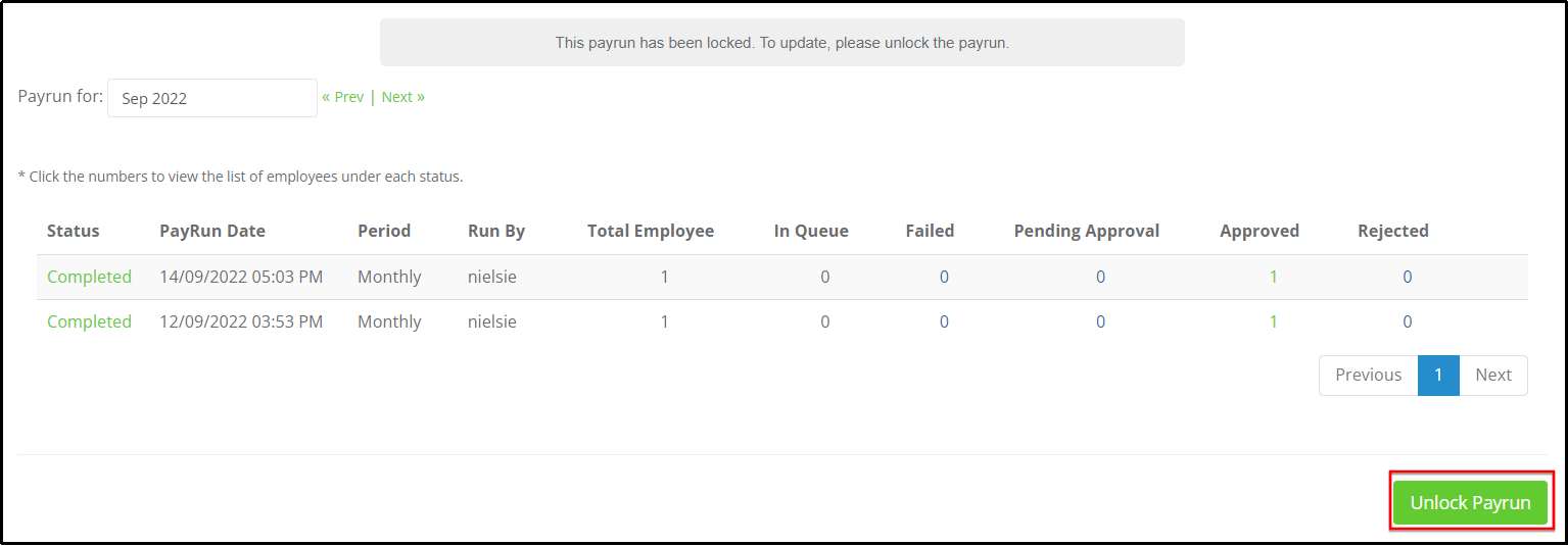 Unlock Payrun option in the Payroll module