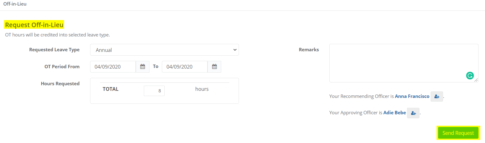 Where Can User Find The Off Lieu Request Justlogin Help Center