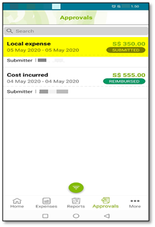 List of pending expense reports