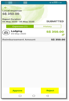 Approve or Reject buttons on mobile