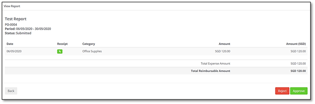 Approve or Reject buttons on web