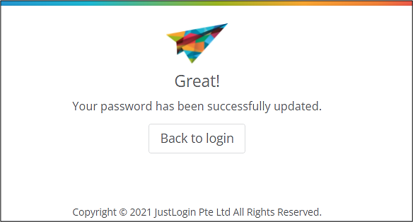 Password reset success screen