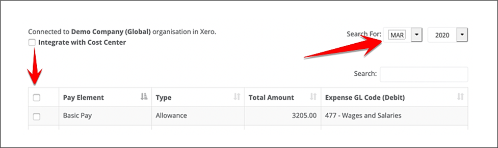 Select payroll month and pay elements